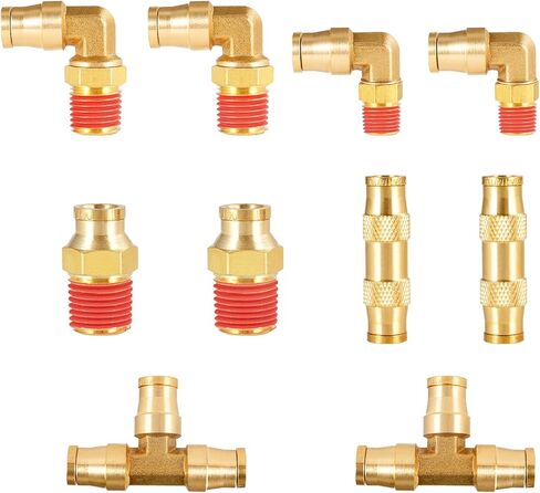 soundfuse 10 Pcs DOT Air Fitting, Brass DOT Air Brake Line Fitting Connector Assortment Kit 1/4" 3/8" 1/2" Push to Connect Fittings Air Brake Fittings Repair Kit for Air System, Industrial, Trucks in Saudi Arabia