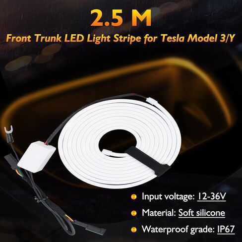 طقم شريط إضاءة LED للصندوق الأمامي من SUMK، شريط إضاءة LED للصندوق الأمامي 12-36 فولت 2.5 متر، شريط أنبوب مصباح LED، مرن IP67 مقاوم للماء للإضاءة المحيطة LED ضوء زخرفي لطراز Tesla 3/Y 2021-2023 تثبيت سريع in Kuwait