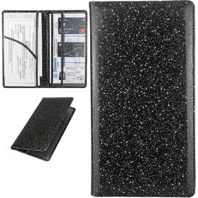 Car Registration and Insurance Holder, Bling Premium Pu Leather Vehicle Glove Box Organizer, Prefect Leather License Registration Holder for Driver License, Cards & Essential Documents (Black)