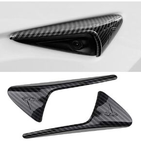 2 Pcs Side Camera Cover Compatible with Tesla Model 3 (2017-2023) Model Y (2019-2022) Turn Signal Side Covers Exterior Accessories Hardware 3 Camera Protect Decal Cover (Carbon Fiber/Glossy)