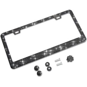 Elegant Gift Box with Handcrafted Crystal Premium Stainless Steel Bling License Plate Frame for Women (White Colorful, 1 Pack)