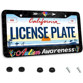 Autism Awareness License Plate Frame Color Puzzle Palms License Plate Frame for Car Decorative Parts Stainless Steel Rustproof License Plate for Standard Us Canada License Plate Holder 12x6 Inch in Saudi Arabia