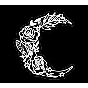 Moon Flower Car Decal, Lunar Blossom Vinyl Window Vehicle, Dreaming Beautiful Flower Moon, Waterproof, Weatherproof, 1PC (Black)