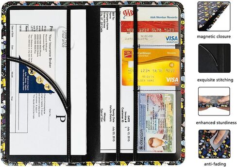 YIXONER Car Registration and Insurance Card Holder, Car Document Holder, Insurance and Registration Holder with Magnetic Closure, Glove Box Organizer, Golden In Blue in Kuwait