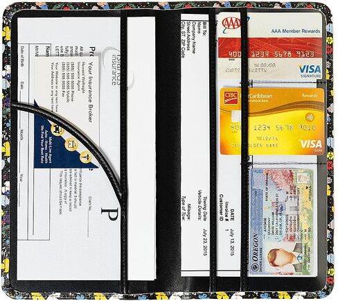YIXONER Car Registration and Insurance Card Holder, Car Document Holder, Insurance and Registration Holder with Magnetic Closure, Glove Box Organizer, Golden In Blue in Kuwait