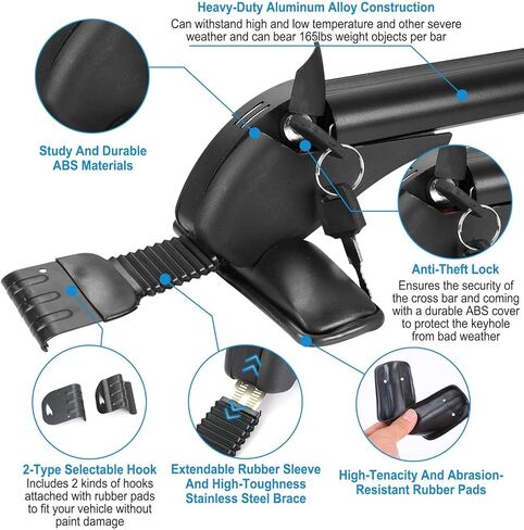 قضبان متقاطعة لرف السقف العالمي من teqhome، قضبان متقاطعة علوية للسيارة قابلة للقفل من الألومنيوم مقاس 48 بوصة مع قفل مضاد للسرقة، إطار نافذة قابل للتعديل لدراجة السقف العارية كاياك على السطح حامل البضائع الأمتعة 165 رطل أقصى حمولة in Kuwait