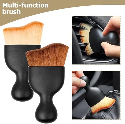 Car Interior Detailing Brush, Auto Soft Hair Cleaning Brushes, Curved Dirt Dust Collectors, Removal Tool for Dashboard Air Conditioner Vents Leather Computer, Scratch Free (Brown) in Saudi Arabia