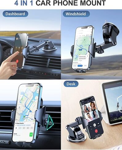 حامل هاتف السيارة - حامل هاتف السيارة ذو الذراع الطويلة 4 في 1، مناسب للوحة قيادة السيارة/الزجاج الأمامي/فتحة التهوية، حامل هاتف السيارة، حامل هاتف السيارة متوافق مع جميع الهواتف الذكية والسيارات in Kuwait
