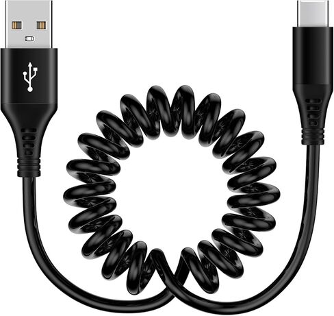 سلك شاحن C سريع الشحن (2 قدم 5 قدم 60 واط) كيبل USB نوع C قابل للسحب ملفوف لجوالات اندرويد متوافق مع جوجل بكسل 7 6a 6 برو 6 5 سامسونج جالاكسي A13 A14 A53 A54 A03S A24 A34 A42 S20 in Kuwait