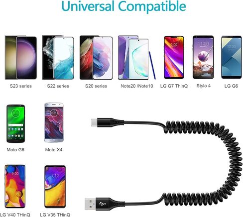 سلك شاحن C سريع الشحن (2 قدم 5 قدم 60 واط) كيبل USB نوع C قابل للسحب ملفوف لجوالات اندرويد متوافق مع جوجل بكسل 7 6a 6 برو 6 5 سامسونج جالاكسي A13 A14 A53 A54 A03S A24 A34 A42 S20 in Kuwait