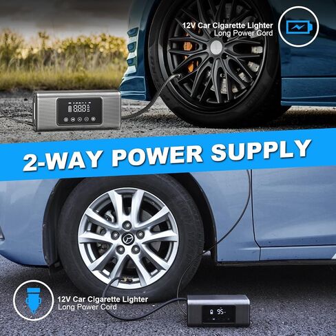 Prunarbo Tire Inflator Portable Air Compressor, 2X Faster Inflation Air Pump for Car Tires Double Cylinder Electric Air Pump for Balls/Bike/Motorcycle/SUV with 10400 mAh Battery Capacity/LED Light in Saudi Arabia