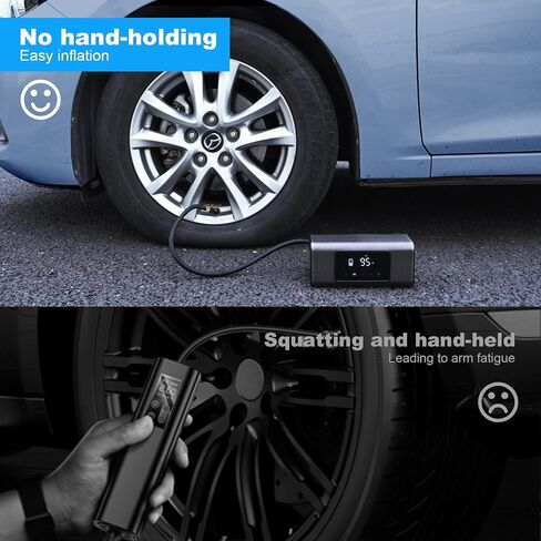 Prunarbo Tire Inflator Portable Air Compressor, 2X Faster Inflation Air Pump for Car Tires Double Cylinder Electric Air Pump for Balls/Bike/Motorcycle/SUV with 10400 mAh Battery Capacity/LED Light in Saudi Arabia