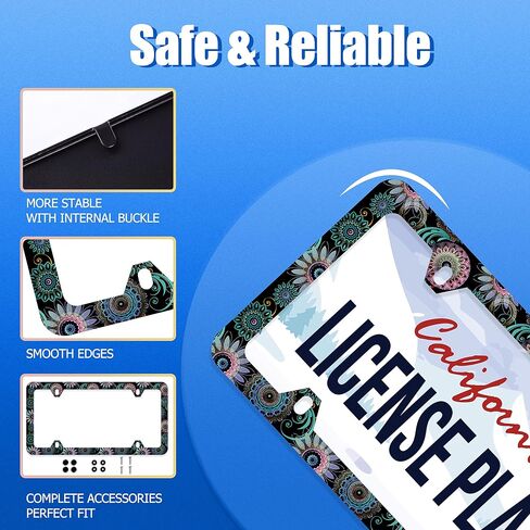 Black White Cherry Blossoms License Plate Frame Floral Flowers License Plate Stainless Steel Rust-Proof Auto Parts Colorful License Plate Cover Decorative with Screws Size 12.3" x 6.3" Men Women in Saudi Arabia