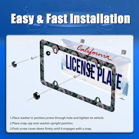 Black White Cherry Blossoms License Plate Frame Floral Flowers License Plate Stainless Steel Rust-Proof Auto Parts Colorful License Plate Cover Decorative with Screws Size 12.3" x 6.3" Men Women in Saudi Arabia