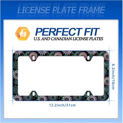 Black White Cherry Blossoms License Plate Frame Floral Flowers License Plate Stainless Steel Rust-Proof Auto Parts Colorful License Plate Cover Decorative with Screws Size 12.3" x 6.3" Men Women in Saudi Arabia