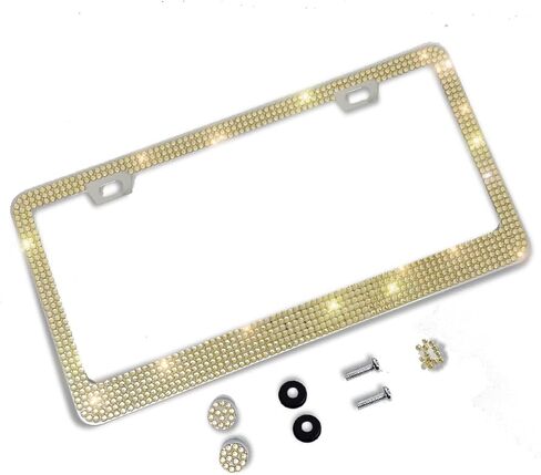 إطار لوحة ترخيص بلينغ، صندوق هدايا أنيق مع إطار من الفولاذ المقاوم للصدأ مصنوع يدويًا من الكريستال الفاخر للنساء (أسود، عبوة واحدة) in Kuwait