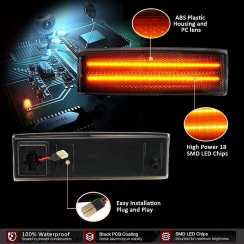 مجموعة مصابيح LED الجانبية من D-Lumina، عدسة مدخنة كهرمانية للسائق واستبدال جانب الركاب لـ 1982-1993 Chevy Blazer S10 GMC Jimmy S15، مصباح علامة جانبية للحاجز الأمامي، حزمة من 2 in Kuwait
