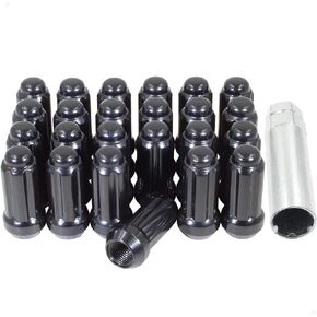 Wheel Accessories Parts 24 Pcs 14mm 2.0 14x2.0 Thread Truck 1.90" Long Spline Lug Nuts Black Chrome Truck Spline Fits 2003-14 Ford Expedition Lincoln Navigator 2004-14 F150