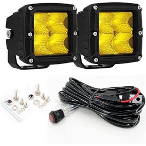 BIGLION.X زوج 3 بوصات من مصابيح LED العنبرية المكعب للقيادة مصابيح الضباب الصفراء للقيادة على الطرق الوعرة وأضواء العمل وأضواء ممتصة للصدمات مقاومة للماء IP68 12V 24V مناسبة لشاحنات الالتقاط SUV ATV UTV