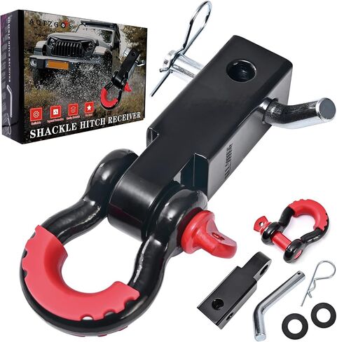 AQTZGOS Shackle Hitch Receiver & Towing Hitch Lock，2Inch 45000 LBS Maximum Break Strength, Solid with 3/4 D Ring，Tow Hitch Receiver，Towing Accessories for Vehicle Recovery Off-Road Red&Black1 in Saudi Arabia