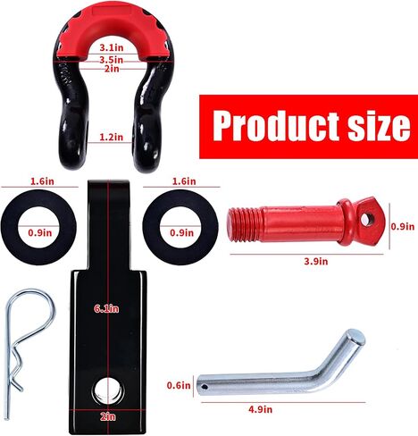 AQTZGOS Shackle Hitch Receiver & Towing Hitch Lock，2Inch 45000 LBS Maximum Break Strength, Solid with 3/4 D Ring，Tow Hitch Receiver，Towing Accessories for Vehicle Recovery Off-Road Red&Black1 in Saudi Arabia