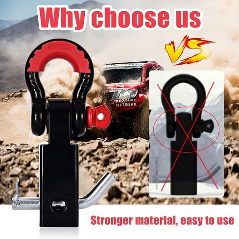 AQTZGOS Shackle Hitch Receiver & Towing Hitch Lock，2Inch 45000 LBS Maximum Break Strength, Solid with 3/4 D Ring，Tow Hitch Receiver，Towing Accessories for Vehicle Recovery Off-Road Red&Black1 in Saudi Arabia