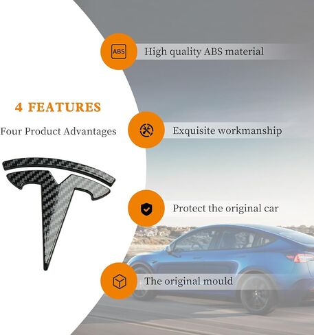 Mochtesie موديل 3 غطاء شعار ملصق شارة 3 قطع/مجموعة متوافقة مع ملحقات شعار Tesla Model 3 (ألياف الكربون اللامعة) in Kuwait