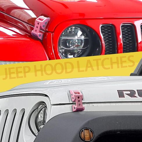 STANVEE Aluminum Hood Latches, Hood Catch Kit Compatible with Jeep Wrangler JK JKU 2007-2018 & Jeep Wrangler JL JLU Gladiator JT 2007-2021, No Drilling Required (Pink) in Saudi Arabia
