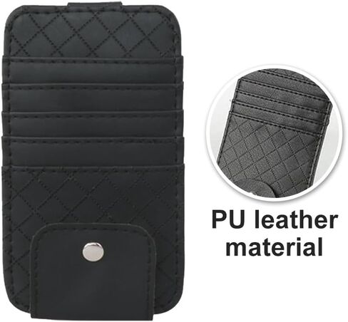 BAIWANLCH Car Sun Visor Organiser PU Leather Car Visor Organizer Car Truck SUV Storage Pouch Multi-Function Car Interior Storage Clip for Card Sunglasses Holder for Car Visor Accessories(Black) in Kuwait
