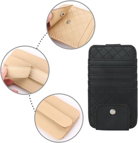 BAIWANLCH Car Sun Visor Organiser PU Leather Car Visor Organizer Car Truck SUV Storage Pouch Multi-Function Car Interior Storage Clip for Card Sunglasses Holder for Car Visor Accessories(Black) in Kuwait