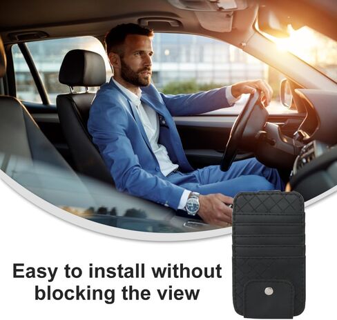 BAIWANLCH Car Sun Visor Organiser PU Leather Car Visor Organizer Car Truck SUV Storage Pouch Multi-Function Car Interior Storage Clip for Card Sunglasses Holder for Car Visor Accessories(Black) in Kuwait