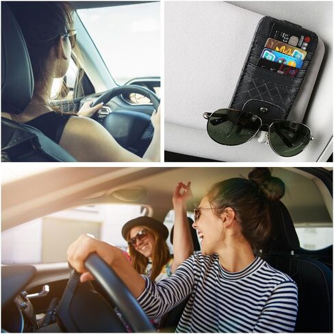 BAIWANLCH Car Sun Visor Organiser PU Leather Car Visor Organizer Car Truck SUV Storage Pouch Multi-Function Car Interior Storage Clip for Card Sunglasses Holder for Car Visor Accessories(Black) in Kuwait