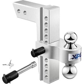 Adjustable Trailer Hitch Fits 2.5'' Receiver, 10'' Drop/Rise Drop, Chrome Plated Steel Tow Balls(2'' X 2-5/16''), Heavy Duty Ball Mount - 18,500 Gtw with Trailer Locks,Silver, X-312510 in Kuwait