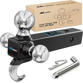 Nilight Trailer Hitch Tri Ball Mount with Hook & 5/8" Hitch Pin Clip Fits 2-Inch Receiver Horizontally Vertically, 2 Years Warranty