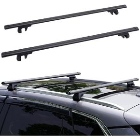 JUST-V 48 بوصة قضبان متقاطعة لرف السقف العالمي قابلة للتعديل بحد أقصى 46 بوصة من الألومنيوم المضاد للصدأ حتى 150 رطلًا من البضائع على السطح متوافقة مع القضبان الجانبية للسقف المرتفع لحامل دراجة التزلج وأمتعة الكاياك باللون الأسود in Kuwait