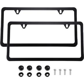 X AUTOHAUX 2pcs License Plate Frame Metal Stainless Steel Front Rear Car Tag Cover Rust Proof Mirror Polish Holder with Screws Bolts Anti Rattle Pads Black