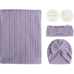 Baby Swaddle Set Newborn - Receiving Headband Blankets and Bow Hat,Newborn Essentials, Soft Nursery Swaddling Blankets，Stretchy Baby Blankets for Girls and Boys Unisex(Light Brown)