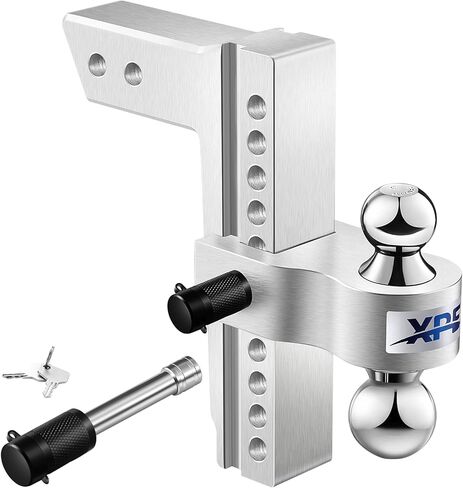 Adjustable Trailer Hitch Fits 2.5'' Receiver, 10'' Drop/Rise Drop, Chrome Plated Steel Tow Balls(2'' X 2-5/16''), Heavy Duty Ball Mount - 18,500 Gtw with Trailer Locks,Silver, X-312510 in Kuwait