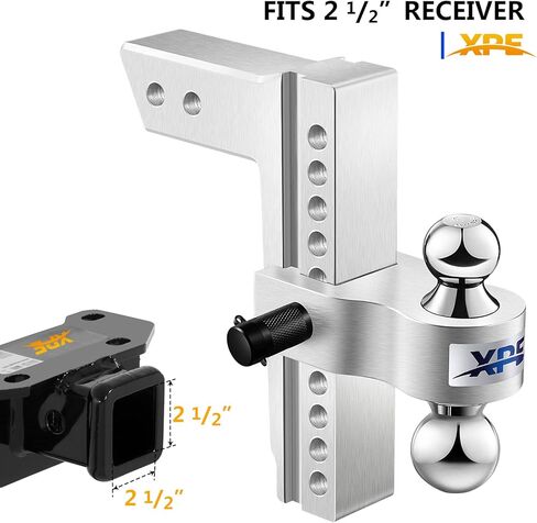 Adjustable Trailer Hitch Fits 2.5'' Receiver, 10'' Drop/Rise Drop, Chrome Plated Steel Tow Balls(2'' X 2-5/16''), Heavy Duty Ball Mount - 18,500 Gtw with Trailer Locks,Silver, X-312510 in Kuwait