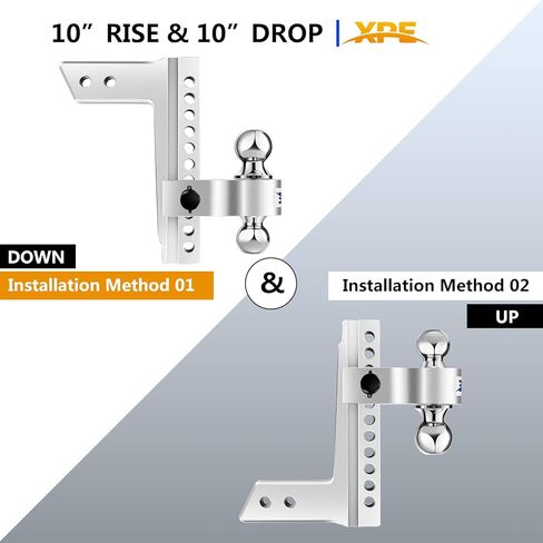 Adjustable Trailer Hitch Fits 2.5'' Receiver, 10'' Drop/Rise Drop, Chrome Plated Steel Tow Balls(2'' X 2-5/16''), Heavy Duty Ball Mount - 18,500 Gtw with Trailer Locks,Silver, X-312510 in Kuwait