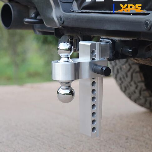 Adjustable Trailer Hitch Fits 2.5'' Receiver, 10'' Drop/Rise Drop, Chrome Plated Steel Tow Balls(2'' X 2-5/16''), Heavy Duty Ball Mount - 18,500 Gtw with Trailer Locks,Silver, X-312510 in Kuwait