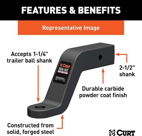 CURT 45460 Commercial Duty Forged Trailer Hitch Ball Mount, 2-1/2-Inch Receiver, 20,000 lbs, 1-1/4-Inch Hole, 8-Inch Drop, Black in Kuwait