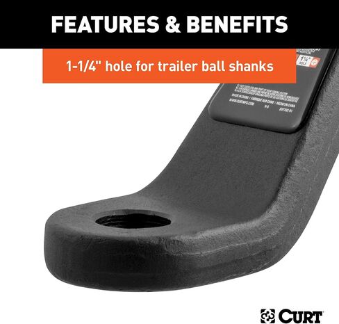 CURT 45460 Commercial Duty Forged Trailer Hitch Ball Mount, 2-1/2-Inch Receiver, 20,000 lbs, 1-1/4-Inch Hole, 8-Inch Drop, Black in Kuwait