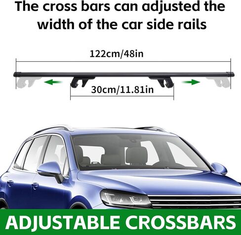 JUST-V 48 بوصة قضبان متقاطعة لرف السقف العالمي قابلة للتعديل بحد أقصى 46 بوصة من الألومنيوم المضاد للصدأ حتى 150 رطلًا من البضائع على السطح متوافقة مع القضبان الجانبية للسقف المرتفع لحامل دراجة التزلج وأمتعة الكاياك باللون الأسود in Kuwait