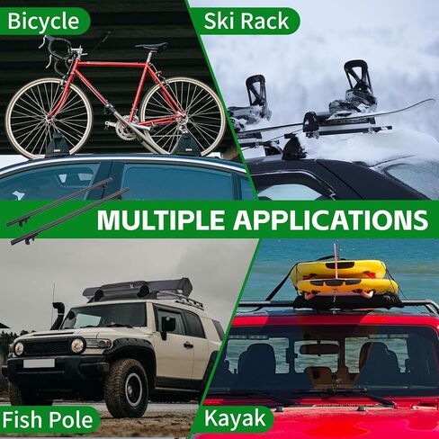 JUST-V 48 بوصة قضبان متقاطعة لرف السقف العالمي قابلة للتعديل بحد أقصى 46 بوصة من الألومنيوم المضاد للصدأ حتى 150 رطلًا من البضائع على السطح متوافقة مع القضبان الجانبية للسقف المرتفع لحامل دراجة التزلج وأمتعة الكاياك باللون الأسود in Kuwait