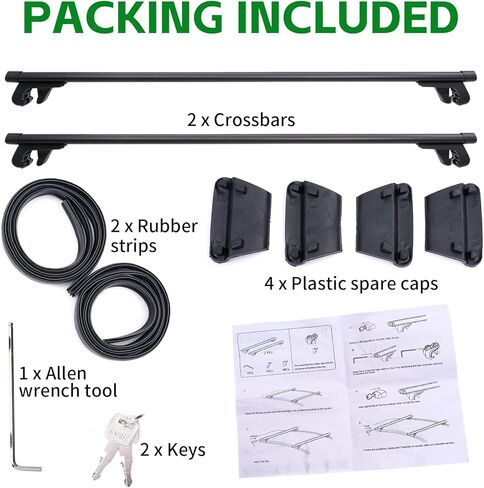 JUST-V 48 بوصة قضبان متقاطعة لرف السقف العالمي قابلة للتعديل بحد أقصى 46 بوصة من الألومنيوم المضاد للصدأ حتى 150 رطلًا من البضائع على السطح متوافقة مع القضبان الجانبية للسقف المرتفع لحامل دراجة التزلج وأمتعة الكاياك باللون الأسود in Kuwait