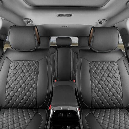 أغطية مقاعد من الجلد الصناعي من MotorBox للسيارات والشاحنات وسيارات الدفع الرباعي، مجموعة كاملة من أغطية مقاعد السيارة باللونين الأسود والرمادي، واقيات داخلية مبطنة ومخيطة بالألماس لمقاعد السيارات in Kuwait