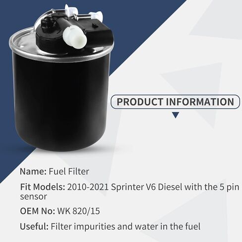 فلتر وقود WK 820/15 متوافق مع مرسيدس بنز E350 GL350 ML350 R350 S350 وسبرينتر 2500 3500 3.0 لتر V6 ديزل 2010-2021، مع 5 دبابيس | بديل # WK 820/6 , WK 82 0/7، 642 090 63 52، 642 090 48 52 in Kuwait