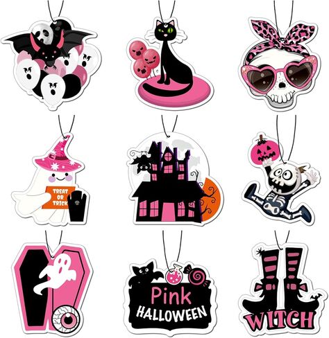 معطرات هواء للسيارة من finphoon Halloween، ملحقات سيارة وردية مخيفة للنساء من الداخل، 9 عبوات من روائح تعليق السيارة اللطيفة لديكور السيارة والهدايا المخيفة بالمنزل in Kuwait