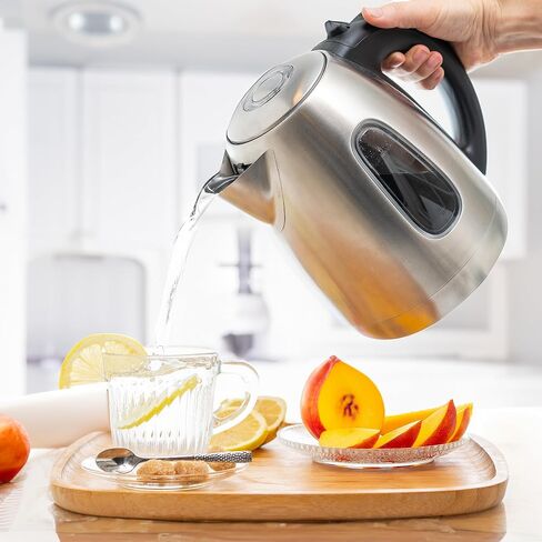 Moss & Stone Red Stainless Steel Electric Kettle, 1.7L Cordless 1500W | Large, portable hot water tea kettle, fast boiling pot, boil-dry protection, auto shut-off, blue Illuminate LED light in Kuwait